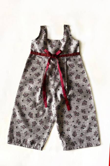 Shop_Taramira_Grey Cotton Woven Floral Jumpsuit_at_Aza_Fashions