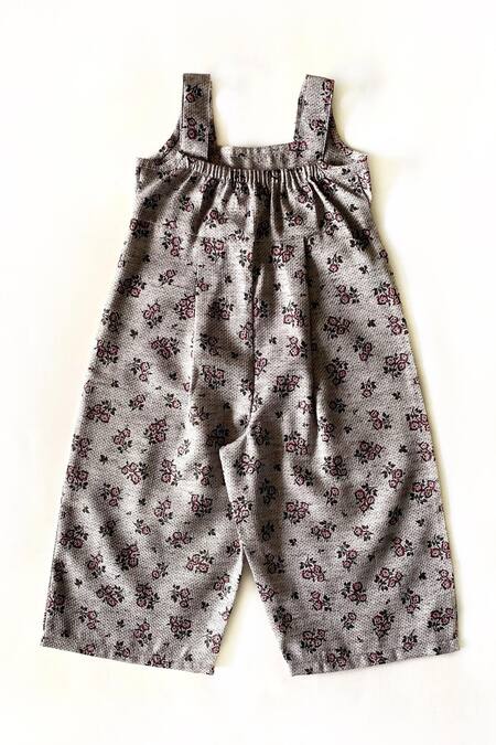 Taramira_Grey Cotton Woven Floral Jumpsuit_Online_at_Aza_Fashions