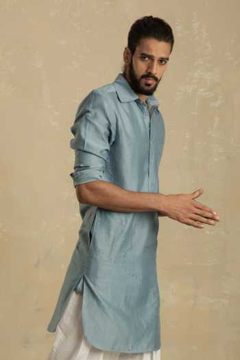 Shop_Charkhee_Blue Chanderi Pathani Set _Online_at_Aza_Fashions