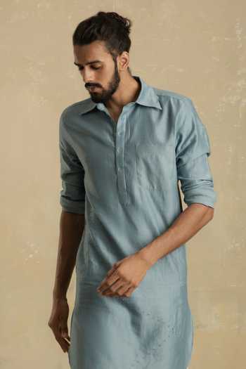 Charkhee_Blue Chanderi Pathani Set _at_Aza_Fashions