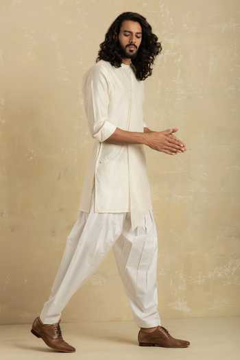 Charkhee_White Chanderi Kurta Set _Online_at_Aza_Fashions