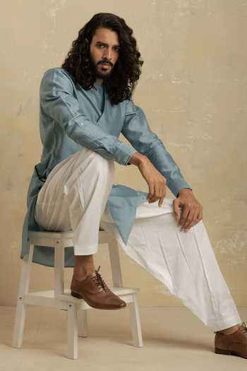 Buy Charkhee Blue Chanderi Kurta Set Online at Aza Fashions Buy_Charkhee_Blue Chanderi Kurta Set _Online_at_Aza_Fashions