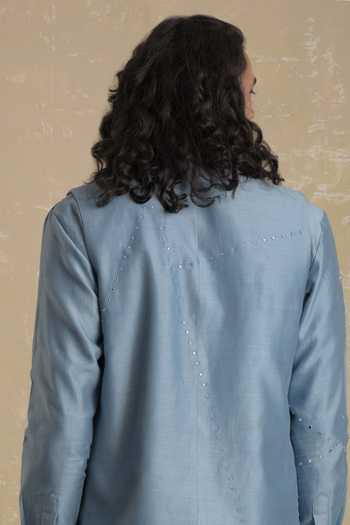 Charkhee_Blue Chanderi Kurta Set _at_Aza_Fashions
