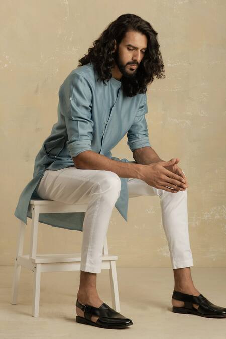 Buy Charkhee Blue Chanderi Kurta Set Online at Aza Fashions Buy_Charkhee_Blue Chanderi Kurta Set _Online_at_Aza_Fashions