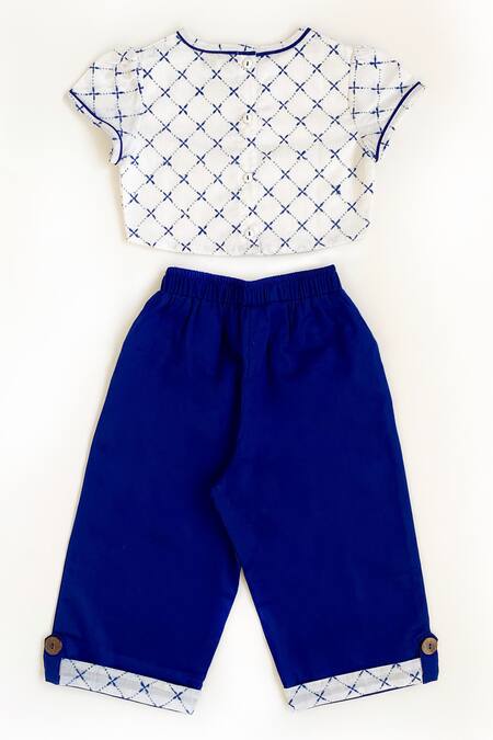 Shop_Taramira_White Cotton Printed Top And Pant Set_at_Aza_Fashions