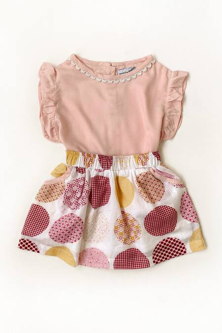 Shop_Taramira_Pink Cotton Blend Printed Geometric Skirt Set_at_Aza_Fashions