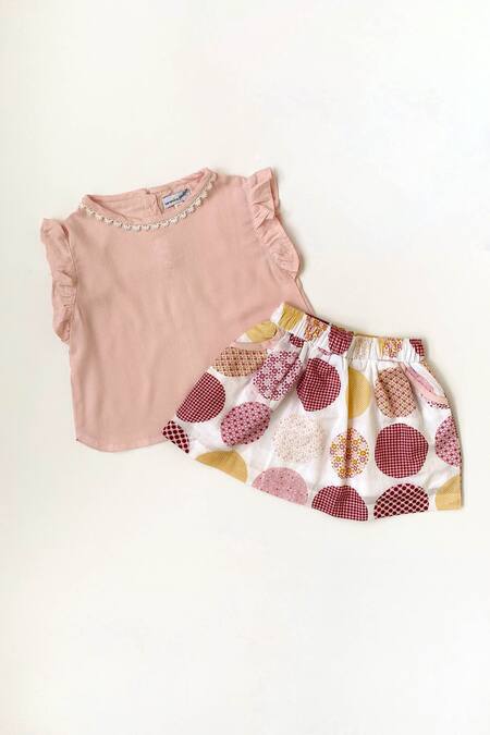 Taramira_Pink Cotton Blend Printed Geometric Skirt Set_Online_at_Aza_Fashions