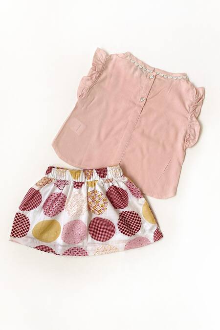 Buy_Taramira_Pink Cotton Blend Printed Geometric Skirt Set_Online_at_Aza_Fashions