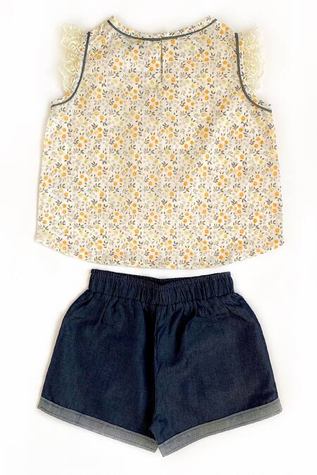 Shop_Taramira_Blue Cotton Printed Top And Shorts Set_at_Aza_Fashions