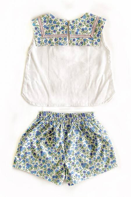 Shop_Taramira_Blue Cotton Printed Top And Shorts Set_at_Aza_Fashions
