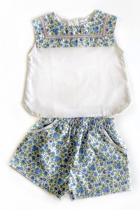 Buy_Taramira_Blue Cotton Printed Top And Shorts Set_Online_at_Aza_Fashions