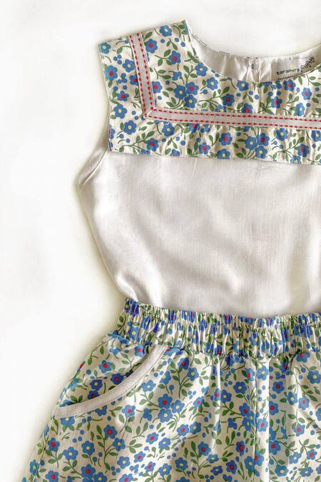Shop_Taramira_Blue Cotton Printed Top And Shorts Set_Online_at_Aza_Fashions