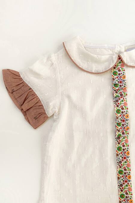 Shop_Taramira_White Cotton Blend Printed Floral Top And Pinafore Dress Set_Online_at_Aza_Fashions