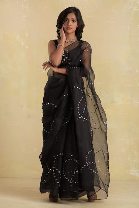 Charkhee Organza Embroidered Saree with Blouse 