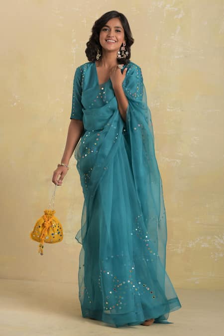 Charkhee Organza Embroidered Saree with Blouse 