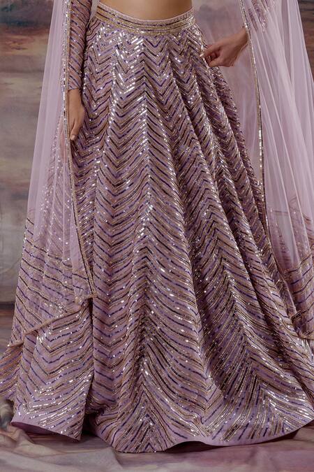 Payal & Zinal_Purple Organza, Net Geometric Scoop Neck Embroidered Bridal Lehenga Set _at_Aza_Fashions