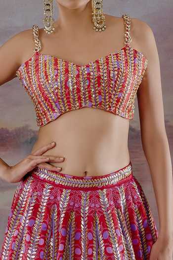 Shop Payal & Zinal Multi Color Thick Satin Abstract V Neck Embroidered Lehenga Set Online at Aza Fashions Shop_Payal & Zinal_Multi Color Thick Satin Abstract V Neck Embroidered Lehenga Set _Online_at_Aza_Fashions