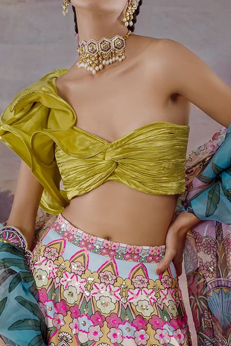 Buy Payal & Zinal Multi Color Organza, Gajji Silk, Thick Satin Tropical Print Lehenga Set Online at Aza Fashions Buy_Payal & Zinal_Multi Color Organza, Gajji Silk, Thick Satin Tropical Print Lehenga Set _Online_at_Aza_Fashions