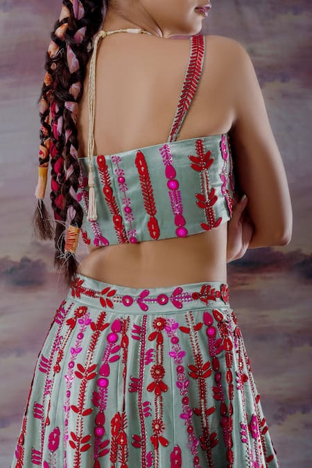 Shop_Payal & Zinal_Green Gajji Silk Notched Lehenga Set _Online_at_Aza_Fashions