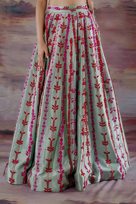 Payal & Zinal_Green Gajji Silk Notched Lehenga Set _at_Aza_Fashions