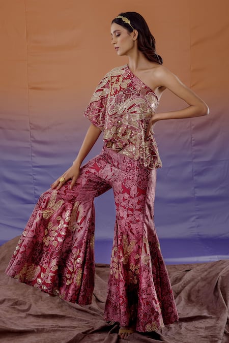 Payal & Zinal Satin Top & Bell Bottom Pant Set 