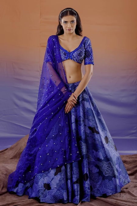 Payal & Zinal Satin Cloud Print Lehenga Set 