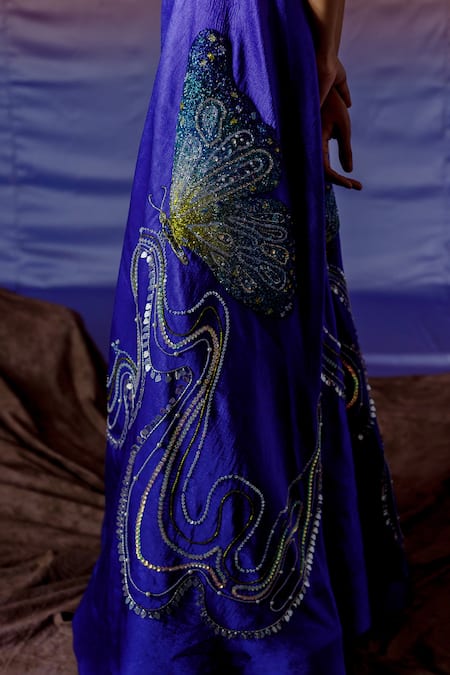 Buy_Payal & Zinal_Blue Gajji Silk Butterfly Square Neck Embroidered Jumpsuit _Online_at_Aza_Fashions