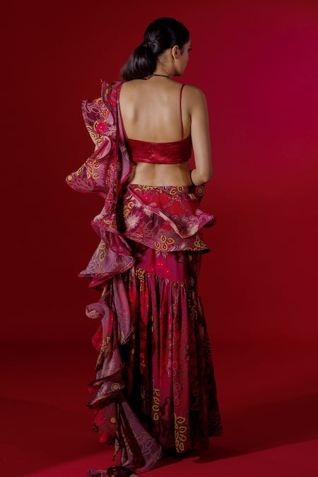 Payal & Zinal Ocean Print Lehenga Saree Set 