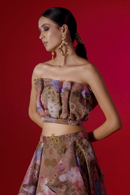 Payal & Zinal_Green Organza Ocean Straight Print Skirt Set _Online_at_Aza_Fashions