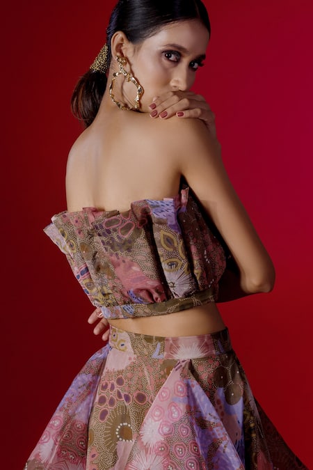 Buy_Payal & Zinal_Green Organza Ocean Straight Print Skirt Set _Online_at_Aza_Fashions