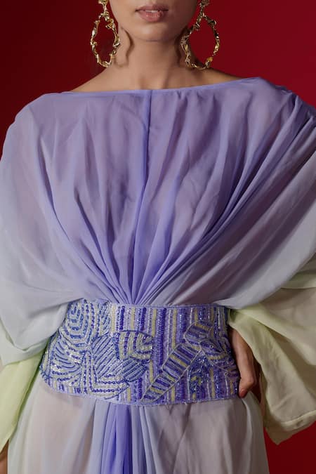 Buy_Payal & Zinal_Purple Georgette Straight Kaftan With Belt_Online_at_Aza_Fashions