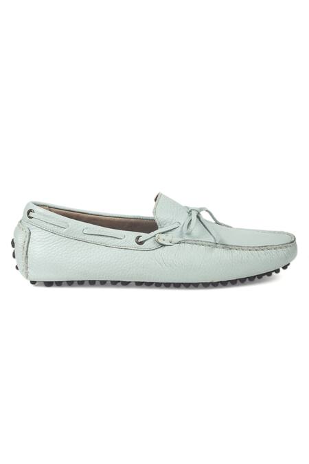 Domani_Blue Plain Leather Bow Loafers _Online_at_Aza_Fashions