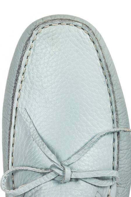 Buy_Domani_Blue Plain Leather Bow Loafers _Online_at_Aza_Fashions