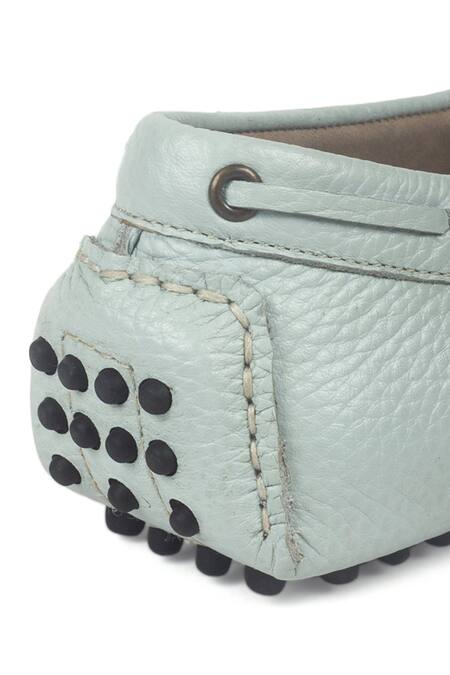 Shop_Domani_Blue Plain Leather Bow Loafers _Online_at_Aza_Fashions