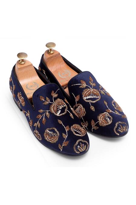 Domani Blue Embroidered Floral Loafers 