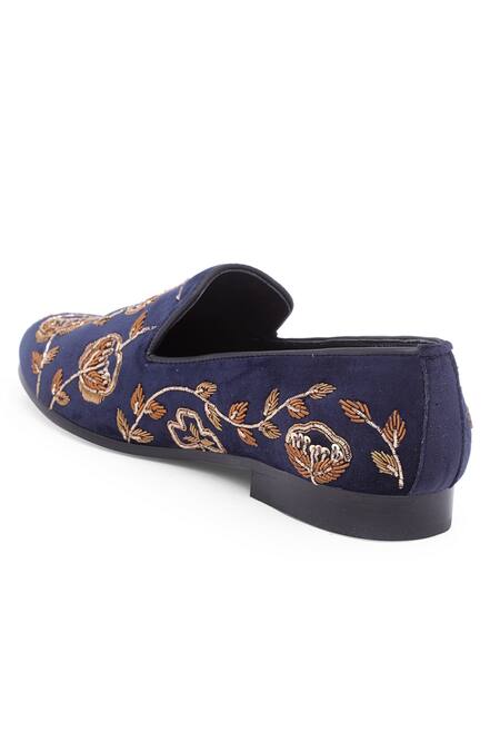 Shop_Domani_Blue Embroidered Floral Loafers _Online_at_Aza_Fashions