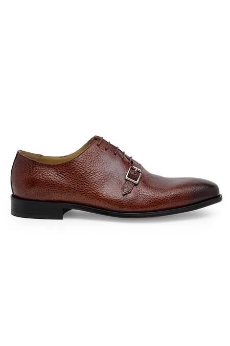 Buy_Domani_Brown Plain Textured Monksford Shoes _Online_at_Aza_Fashions