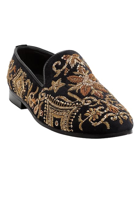 Domani_Black Embroidered Zardozi Loafers _Online_at_Aza_Fashions
