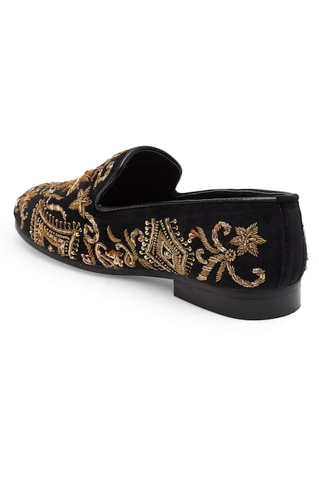 Shop_Domani_Black Embroidered Zardozi Loafers _Online_at_Aza_Fashions
