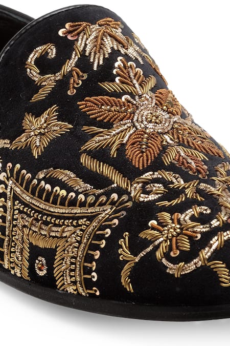 Domani_Black Embroidered Zardozi Loafers _at_Aza_Fashions