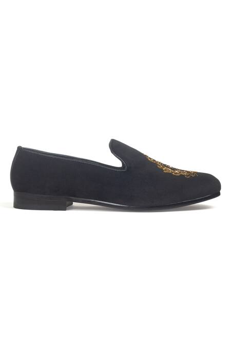 Domani_Black Embroidered Loafers _Online_at_Aza_Fashions