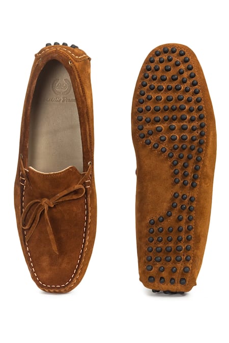 Shop Domani Brown Plain Handcrafted Bow Loafers at Aza Fashions Shop_Domani_Brown Plain Handcrafted Bow Loafers _at_Aza_Fashions