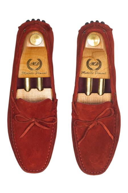 Domani_Red Plain Handcrafted Bow Loafers _Online_at_Aza_Fashions