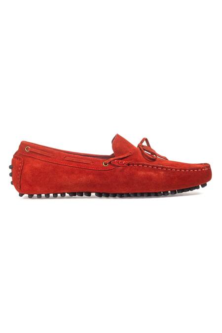 Buy_Domani_Red Plain Handcrafted Bow Loafers _Online_at_Aza_Fashions