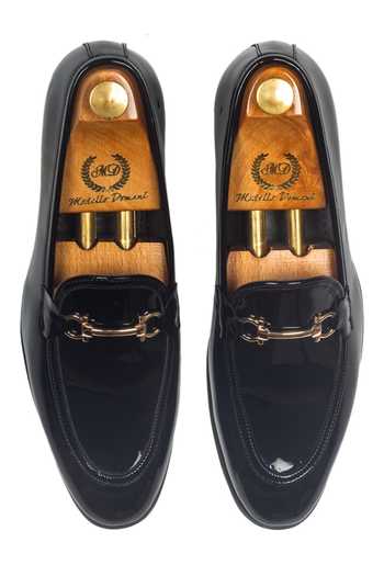 Domani_Black Plain Vegan Leather Loafers_Online_at_Aza_Fashions