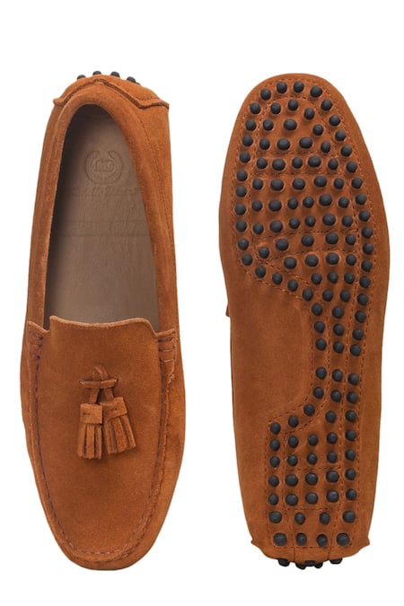 Shop Domani Brown Tassel Suede Loafers at Aza Fashions Shop_Domani_Brown Tassel Suede Loafers _at_Aza_Fashions