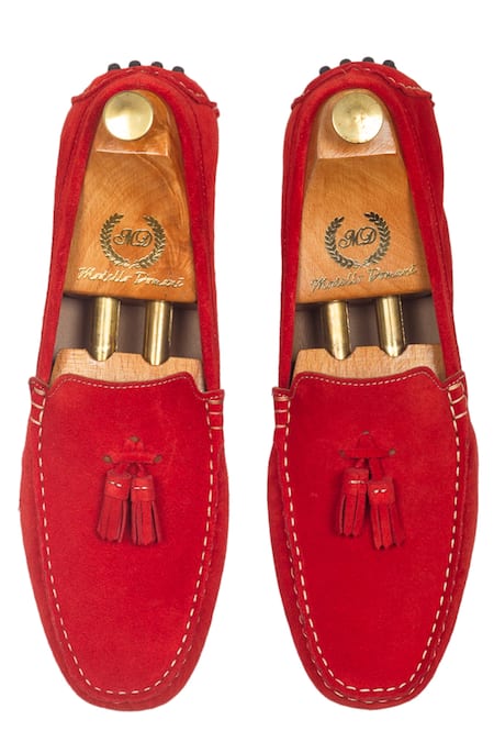 Domani Red Tassel Suede Loafers Online at Aza Fashions Domani_Red Tassel Suede Loafers _Online_at_Aza_Fashions