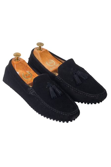 Domani Black Tassel Suede Loafers