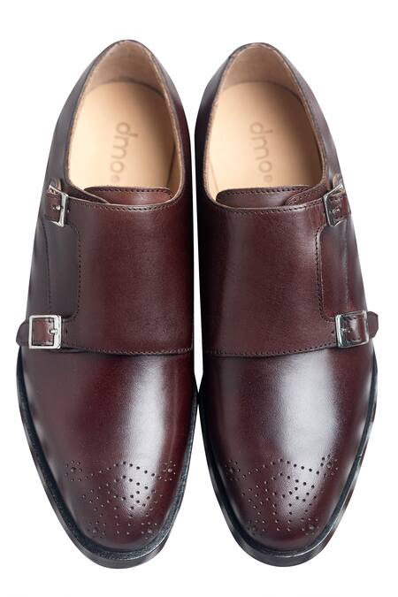 Shop Dmodot Brown Handcrafted Double Strap Monks at Aza Fashions Shop_Dmodot_Brown Handcrafted Double Strap Monks _at_Aza_Fashions