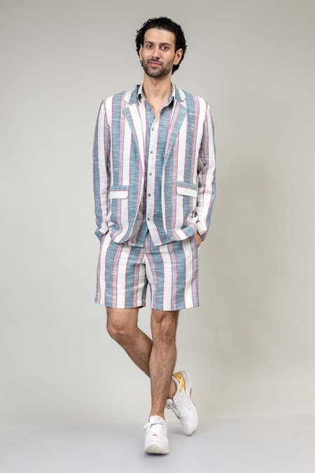 Doodlage_Multi Color Cotton David Striped Blazer_Online_at_Aza_Fashions